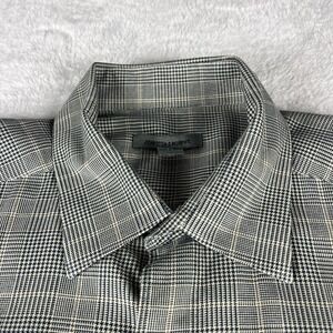 Johnson & Murphy Men's Sz Large Gray Plaid Cotton Long Sleeve Shirt Casual